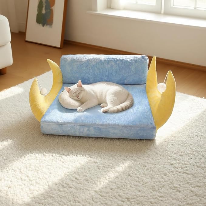 Cat Couch with Soft Pillow, Supportive Dog Couch, Cat Sofa with Removable Cover,Cute Moon Shaped, 24 Inch