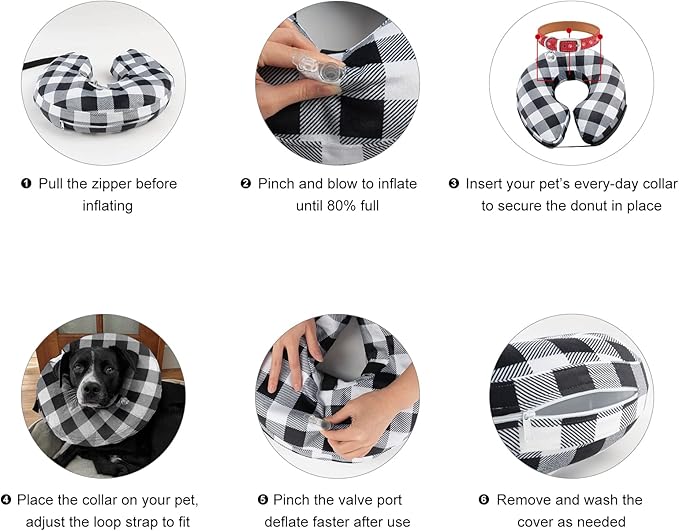 CuteBone Inflatable Dog Cone with Removable Soft Fleece Covers for Small/Medium/Large Dogs and Cats Neck Donut Collar After Surgery GWB03L