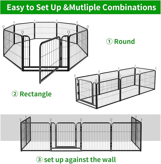 Dog Playpen Outdoor Extra Wide 16 Piece Panels Heavy Duty Dog Fence 24" Height Anti-Rust with Doors Portable for RV Camping Yard, Total 29FT, 68 Sq.ft, Snowy Black