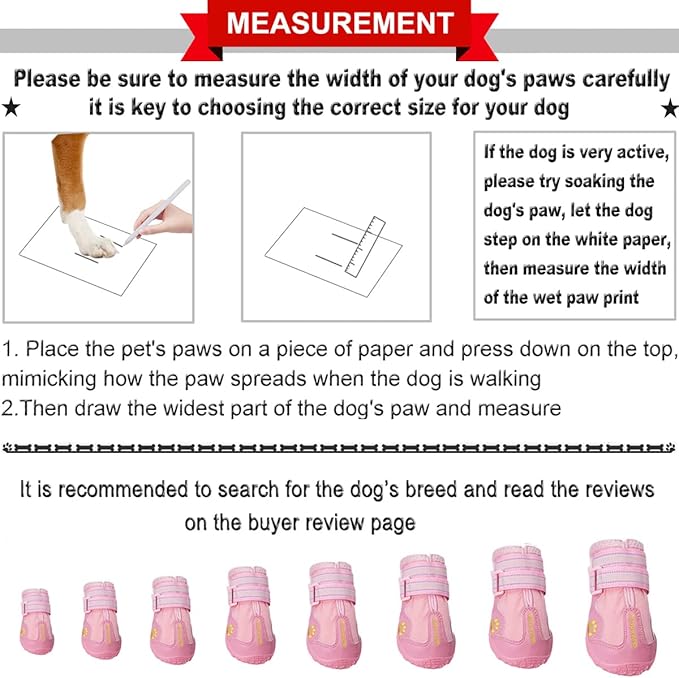 QUMY Dog Shoes for Large Dogs, Medium Dog Boots & Paw Protectors for Winter Snowy Day, Summer Hot Pavement, Waterproof in Rainy Weather, Outdoor Walking, Indoor Hardfloors Anti Slip Sole Pink 2