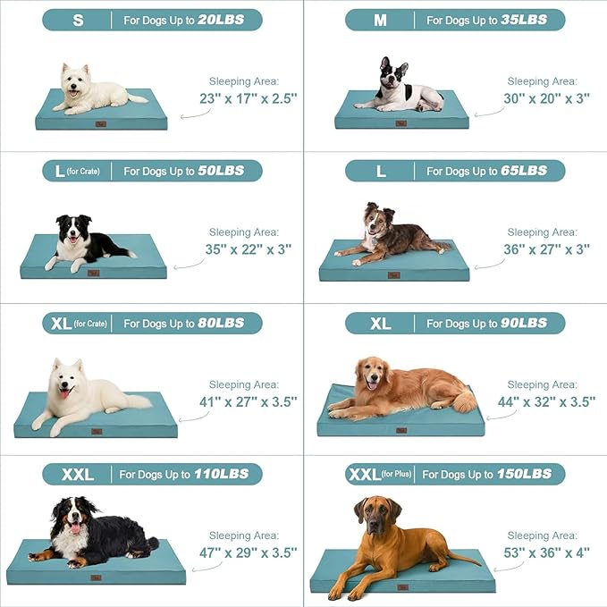 Outdoor Extra Large Dog Crate Bed, Big Waterproof Dog Bed for Large Dogs, Orthopedic Egg Foam Pet Bed Mat with Removable Cooling Cover, Light Blue