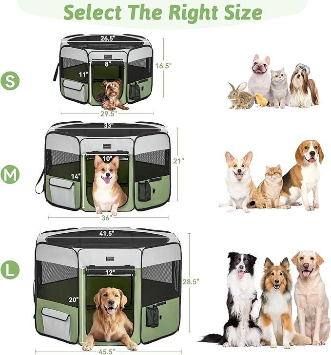 PETSFIT 29" Puppy Playpen with Removable Waterproof Mat & Zippered Roof | RV, Camping, Travel Dog Pen | Indoor/Outdoor Whelping & Cat Observation Space(29.5"x29.5"x16.5"H)