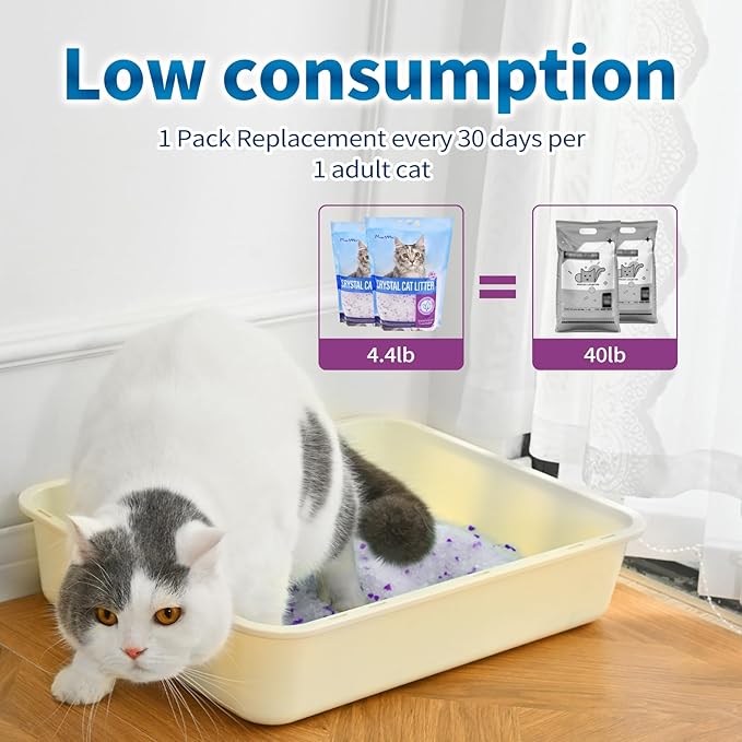 Made4Pets Cat Litter Crystals, Non Clumping Cat Litter Odor Control Kitty Litter Non Clumping No scooping Low Dust, Low Tracking, Lightweight, Dehydrates Waste, Lavender – 8.6 lbs (2 x 4.3 lb Packs)