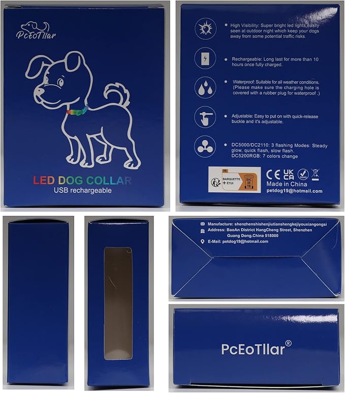 PcEoTllar Light up Dog Collar Lights for Night Walking - LED Dog Collar Light Rechargeable Color Changing, Glow in The Dark Dog Collars Waterproof Glowing Dog Collars for Large Small Medium Dogs