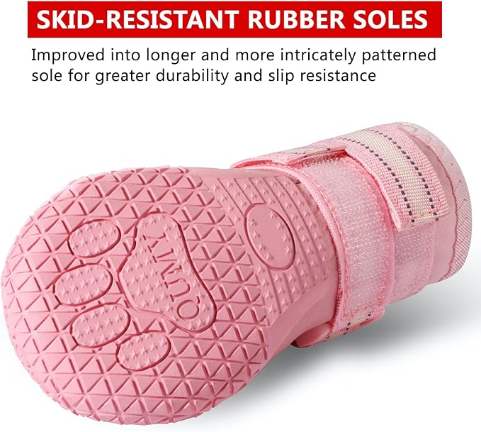 QUMY Dog Shoes for Large Dogs, Medium Dog Boots & Paw Protectors for Winter Snowy Day, Summer Hot Pavement, Waterproof in Rainy Weather, Outdoor Walking, Indoor Hardfloors Anti Slip Sole Pink 2