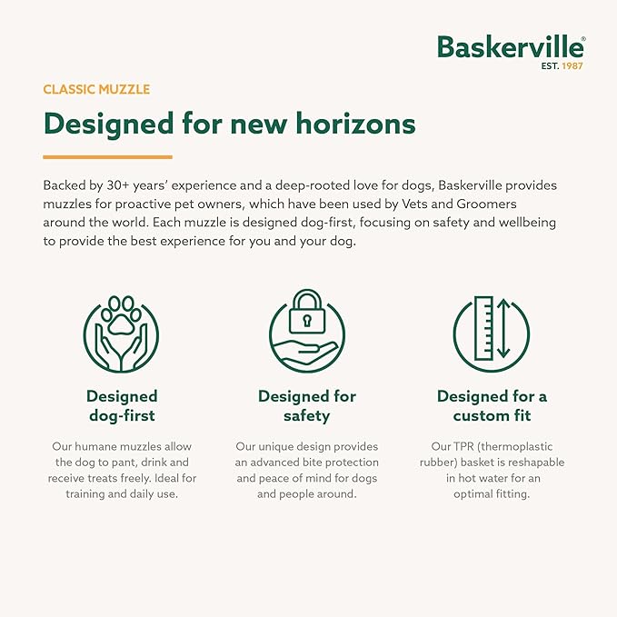 Baskerville Classic Basket Muzzle - Dog can Pant and Drink, Prevents Biting and Food Waste Scavenging, Strong TPR, Ideal for Longer Nosed Dogs, Breathable Dog Training Muzzle for Large Dogs (Size 10)