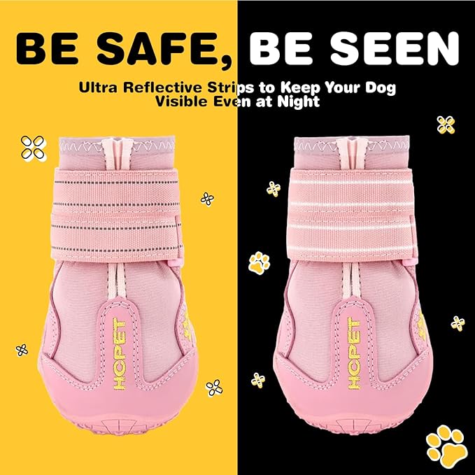 Hcpet Dog Shoes, Dog Boots for Large Dogs, Breathable Dog Booties Paw Protector for Summer Hot Pavement, Winter Snowy Day, Outdoor Walking, Indoor Hardfloors Anti Slip Sole Pink Size 7