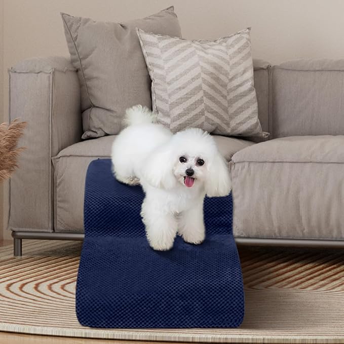 Dog Stairs for Small Dogs - High Density Foam Pet Steps, Extra Wide Dog Ramp with Non-Slip Bottom for High Beds, Couch and Sofa, Best for Dogs Injured, Older Doggy Cats,2 Steps, Navy