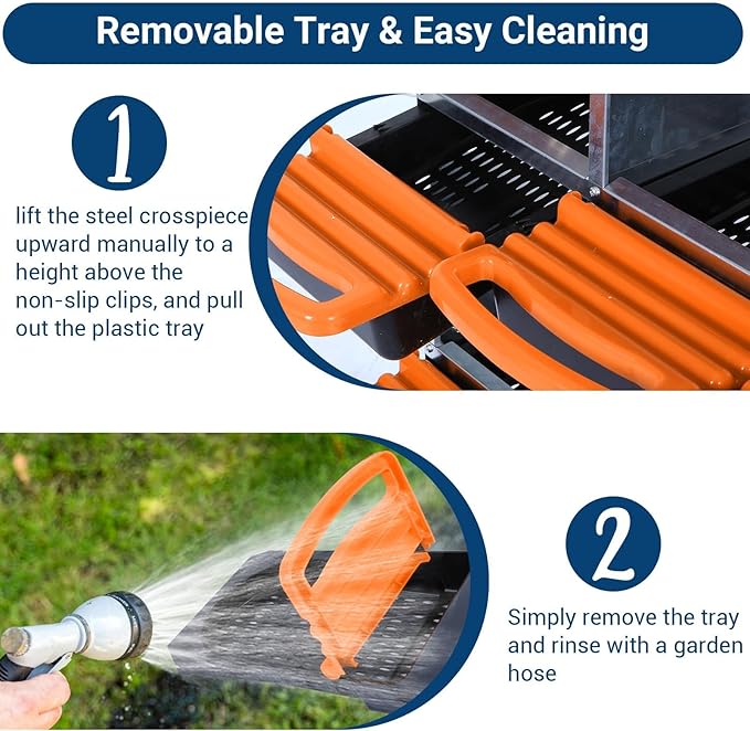 Chicken Nesting Boxes, 6 Hole Metal Chicken Laying Box with with Removable Trays and Roll Out Egg Collection for Chicken Coop, with Metal Bracket, Orange