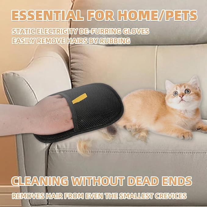 Pet Hair Remover Gloves for Cats & Dogs, Electrostatic Pet Hair Removal Gloves Brush for Pets Hair, Pet Hair Clean Up,Pet Hair Remover for Furniture