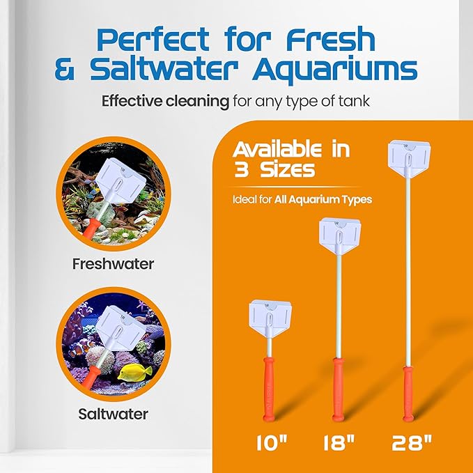 FL!PPER Flipper Platinum Aquarium Algae Scraper | Glass & Acrylic Tank Cleaner with Serrated Blade for Efficient Aquarium Maintenance (28” Rigid Shaft)