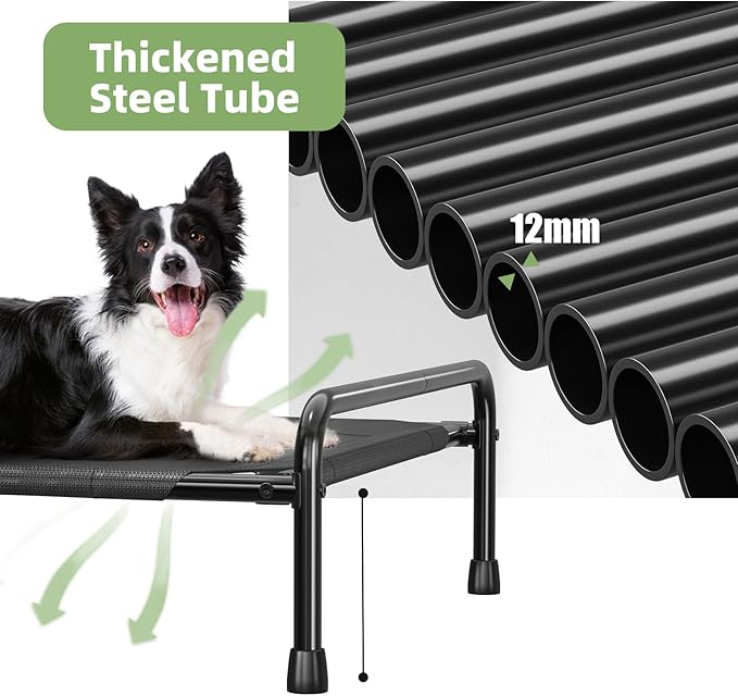 Raised Dog Bed, Outdoor Dog Bed for Dogs, Cooling Elevated Pet Cot, Durable and Sturdy Pet Bed, Waterproof Mesh Cover Raised Metal Frame, Non Slip, Black
