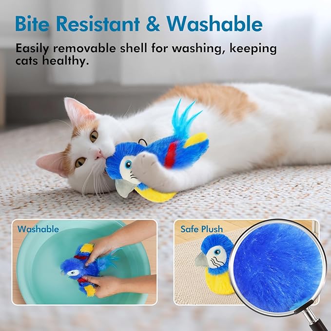 Vannon Cat Toys Flapping Bird(Cannot Fly), Rechargeable Touch Activated Kitten Toy Interactive Cat Exercise Toys with Catnip and Feather for Indoor Cat - Bule