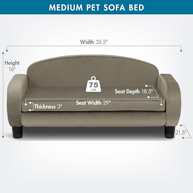 Paws & Purrs Multi-Cat Sofa Elevated Pet Bed for Indoor Cats Raised Cats Couch with Removable Washable Mattress Cover for Kittens, Dogs - 35.5" Wide, Ash