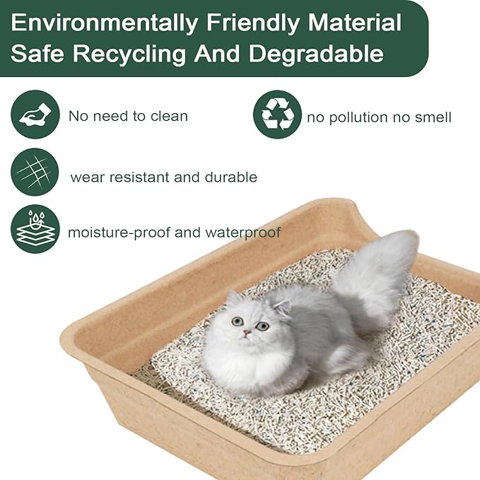 Disposable Litter Boxes for Cats, Low Entry Paper Litter Box, Paper Cat Litter Tray with One-time Pet Bath Towel Set (3PACKS with 1 Towel) for Travel on Weekends or Trips of Short Holidays