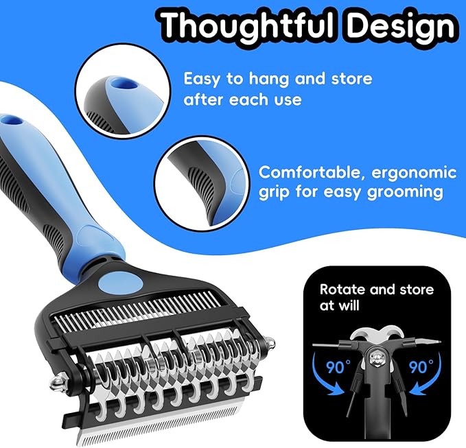 3-in-1 Pet Deshedding Tool β Grooming Brush for Dogs & Cats with Undercoat Rake & Dematting Comb (Blue)