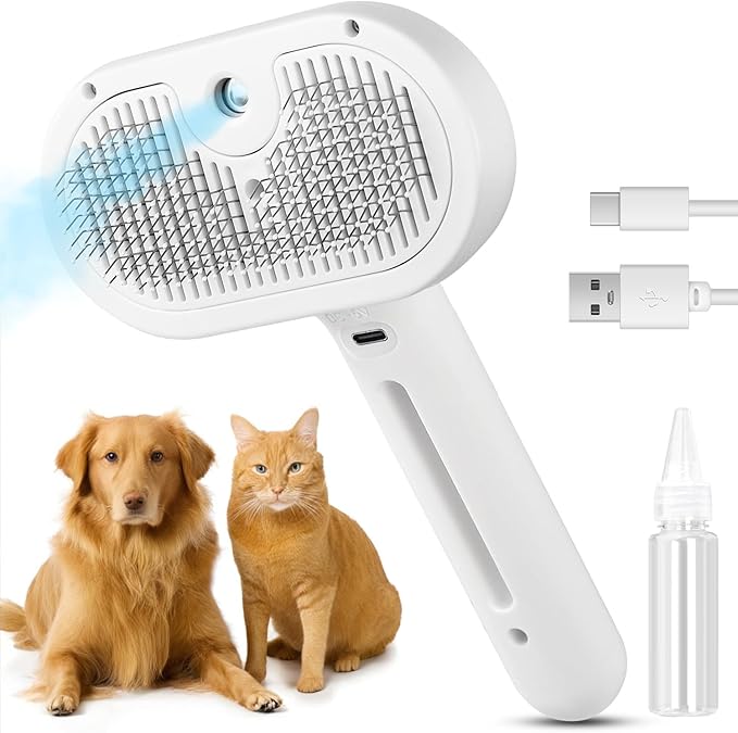 Cat steam brush β Effective Pet Brush for Indoor Cats, Steam Technology for Shedding, Mats & Grooming β Ideal cat brush indoor for Deep Cleaning (White)