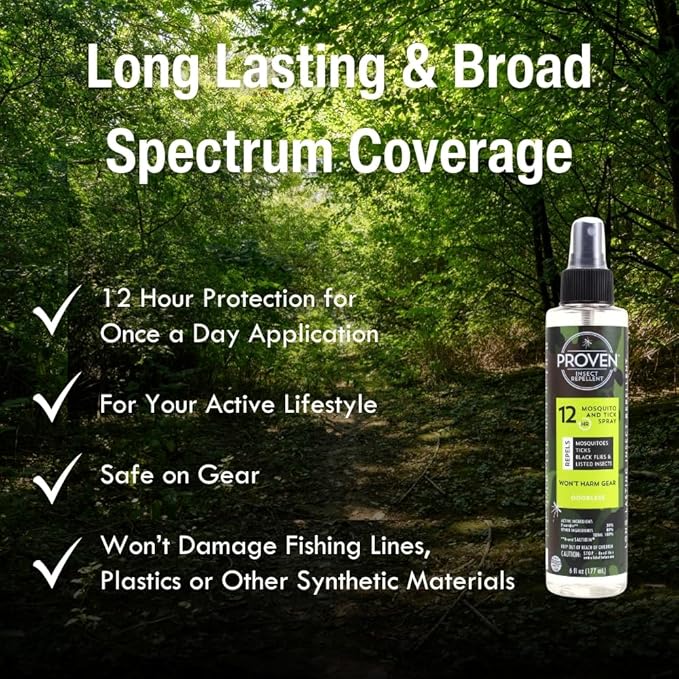Proven Insect Repellent Spray, Keep Mosquitoes, Ticks and Flies Off, DEET Alternative Repellent, Up to 12-Hour Protection, Great for Camping or Hiking, 6 Ounce, Odorless Camo Spray, 2 Pack