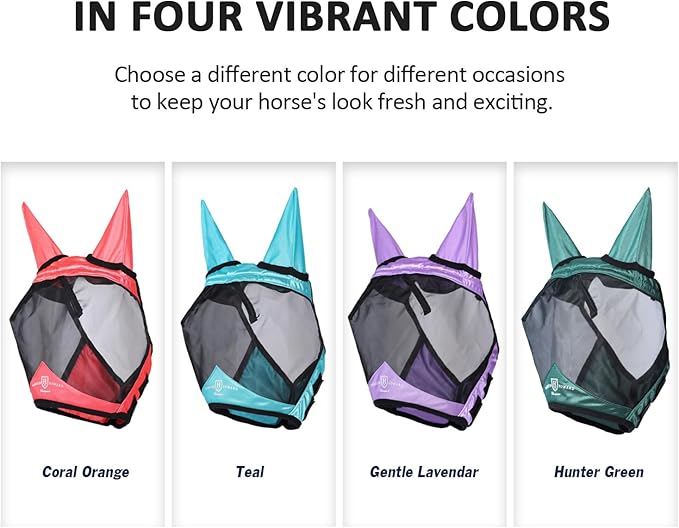 Harrison Howard Pro Luminous Horse Half Face Fly Mask Large Eye Space with Ears UV Protection for Horse Teal M