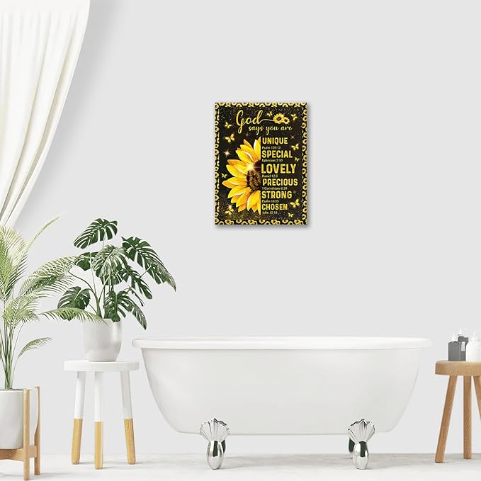 Christian Sunflower Bathroom Pictures Wall Art, Bible Verse Bathroom Wall Decor for Bedroom Office Wall Decorations for Bathroom Living Room Painting Artwork Modern Poster Prints 20"L x 16"W