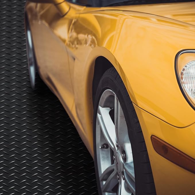 Breling 16 in x 10 ft Rubber Diamond Plate Rolls Mats, Heavy Duty Flooring Rug for Trailers Garage, PVC Water/Stain Outside Stall Resistant Parking Rv Tool(Black)