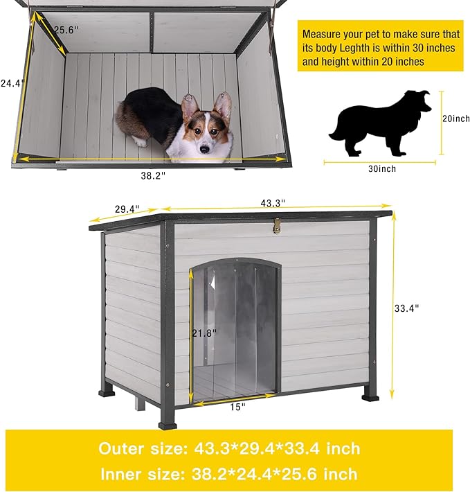 Aivituvin Large Dog House Outdoor Indoor Weatherproof Dog House for Small & Medium & Large Dogs with Unique All-Around Iron Frame&Raised Feet(White)
