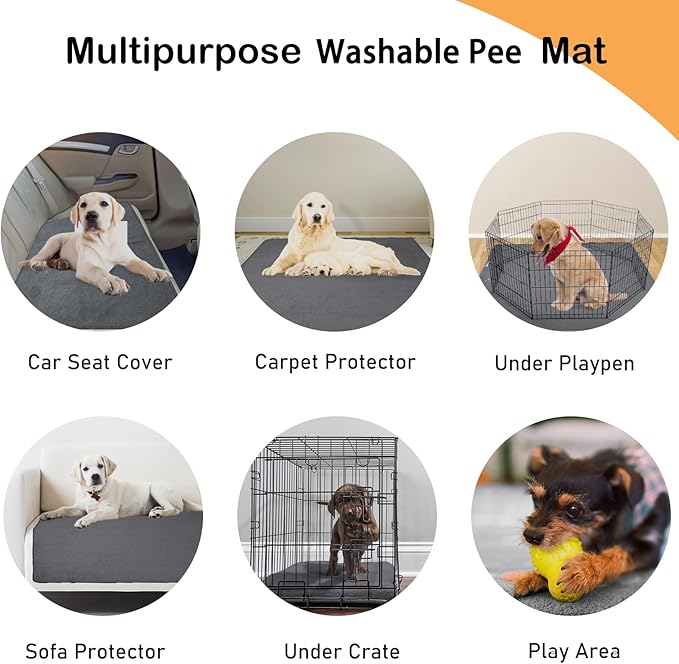 LOOBANI Non-Slip Washable Pee Pad for Dogs, 1 Pack Extra Large Reusable Dog Mat for Floor, Fast Absorbent Pet Whelping Pads, Puppy Playpen Mat for Incontinence, Housebreaking, Crate, 82x102in,Gray