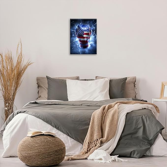Sports Boxing Wall Art Canvas American Flag Wall Decor Prints Framed Painting Gym Pictures Gifts Artwork for Bathroom Living Dining Room 12"x16"