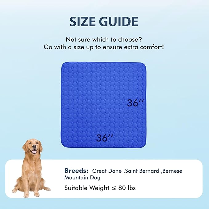 MICROCOSMOS Summer Cooling Mat & Sleeping Pad- Water Absorption Top, Materials Safe, Easy Carry, EZ Clean. Keep Cooling for Pets, Kids and Adults.(Dark Blue, 36" x36")