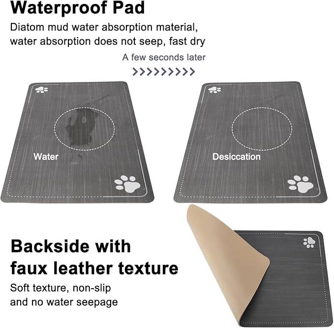 RIZZARI Automatic Cat Water Dispenser: Black 7L Elevated Fountain - Stainless Steel Gravity Feeder - Splash Guard Mat