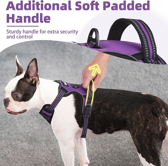 PUPTECK No Pull Dog Harness for Large, Adjustable Reflective Dog Harness with Handle Easy Control, Comfortable Soft Padded Pet Vest Harness for Extra Large Dogs, Solid Purple XL