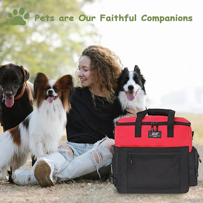 WOLT Dog Travel Bag Dog Bag for Traveling and Supplies with 2 Collapsible Bowls, 2 Food Containers, 1 Place Mat, Red