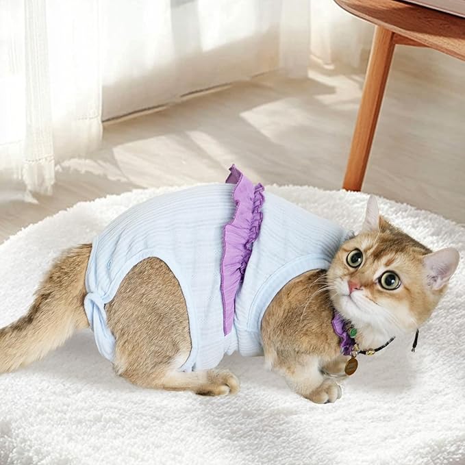 Cat Recovery Suit,Kitten Onesie After Surgery,E-Collar Alternative for Abdominal Wound and Skin Diseases,Soft Breathable Bodysuit After Spay(Blue-s)