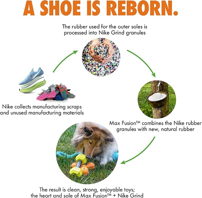 Max Fusion with Nike Grind, Arlee Spiro Football Treat Dispensing Dog Toy, Durable Dog Treat Toy, L