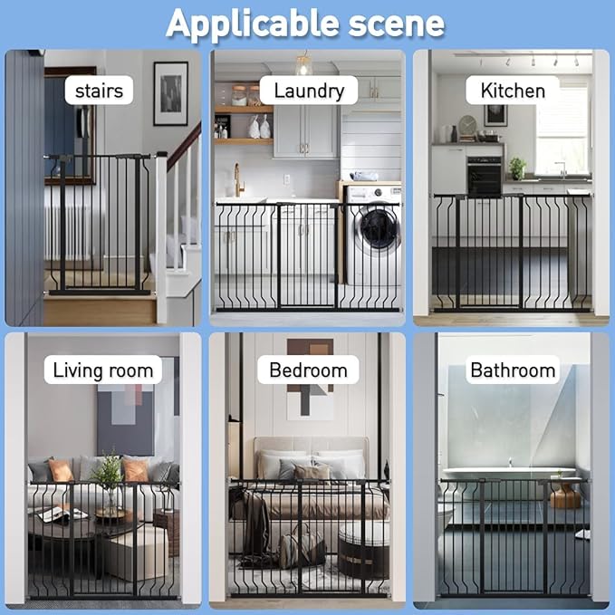 WAOWAO Extra Tall 40.55" Baby Gate 57.48-74.4" Wide Pressure Mounted Walk Through Swing Auto Close Safety Black Metal Toddler Child Dog Pet for Indoor Stairs,Doorways