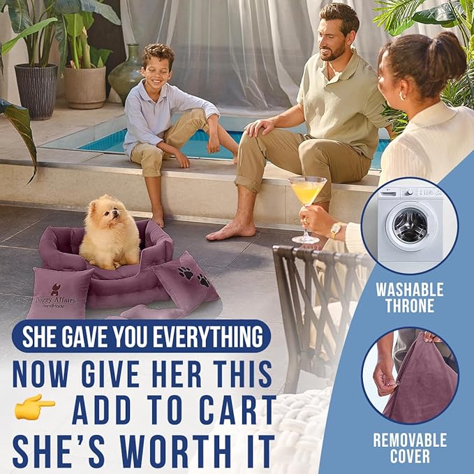 Luxury Dog Bed Chesterfield – Handcrafted Velvet Throne for Dogs | Joint Support, Calming & Temp-Regulating Comfort | Durable 5+ Years, Anti-Claw, Washable 100+ Times – XS, Purple