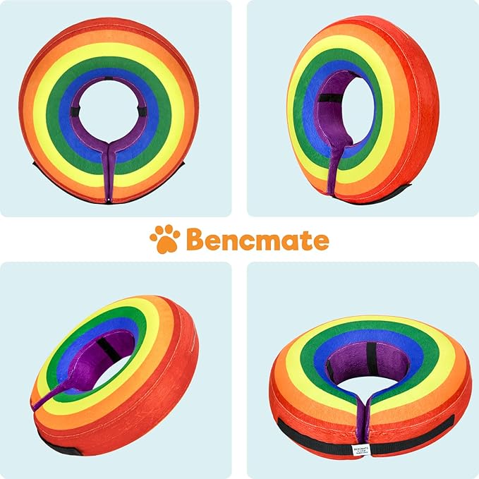 BENCMATE Inflatable Dog Cone Collar Alternative, Soft Dog Cone for Small Medium Large Dogs and Cats, Neck Recovery ECollar Donut Collar After Surgery (Large, Rainbow)