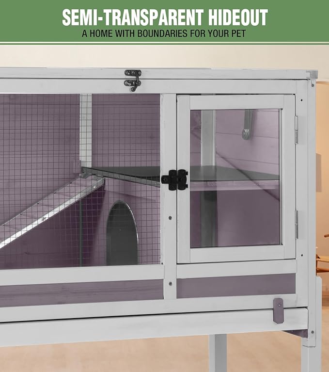 GUTINNEEN Guinea Pig Cage Rabbit Cage Indoor with Chew-Proof Edges, Clean Deep Tray, Leakproof PVC Layer, Small Animals Cage with Adjustable Legs - Grey
