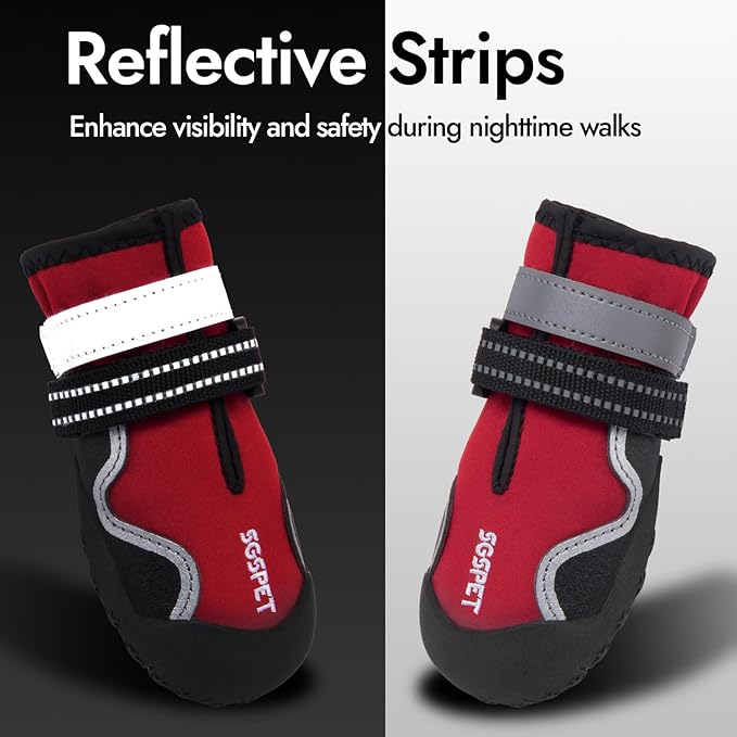 Dog Shoes, Waterproof Dog Boots & Paw Protectors with Anti-Slip Sole, 4pcs/Set Pet Dog Booties, Reflective Dog Shoes for Small Medium Large, Winter Snowy Summer Hot Pavement (Red, 8# (2XL))