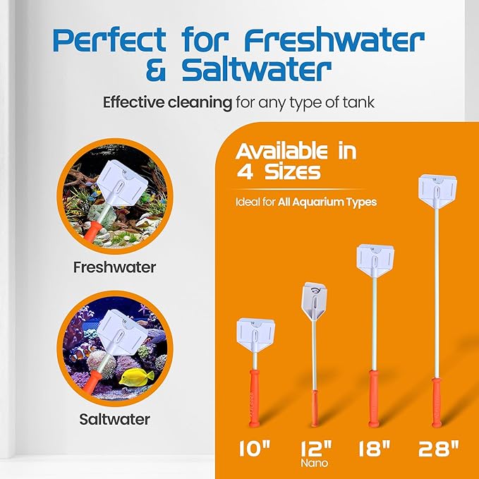 FL!PPER Flipper Platinum Aquarium Algae Scraper | Glass & Acrylic Tank Cleaner with Serrated Blade for Efficient Aquarium Maintenance (12” Nano)