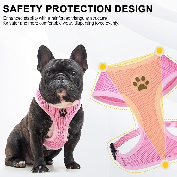 BINGPET No Pull Dog Harness,Soft Mesh Breathable All Weather Vest Harness,Safety Protection Design Durable Adjustable Step-in Easy Walk Dog Harness for Small Medium Large Dogs(LightPink,XL)