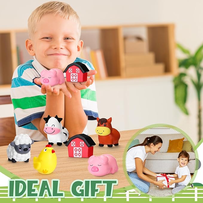 Wettarn 24 Farm Animal Foam Stress Toy Party Favors Fidget Toy Bulk Cute Farm Animal Stress Relief Gift Supplies for Adults Kids Graduation Classroom Reward Bathtub Beach Pool Mental Stimulation