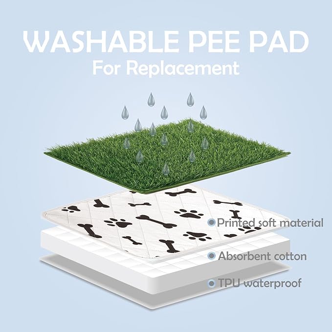 MEEXPAWS Dog Grass Pad with Foldable Dog Litter Box, Extra Large Pee Pad Holder Foldable Liner Base High Side with Odor Free Artificial Grass for Potty Training Balcony, 2 PCS Reusable Pee Pads