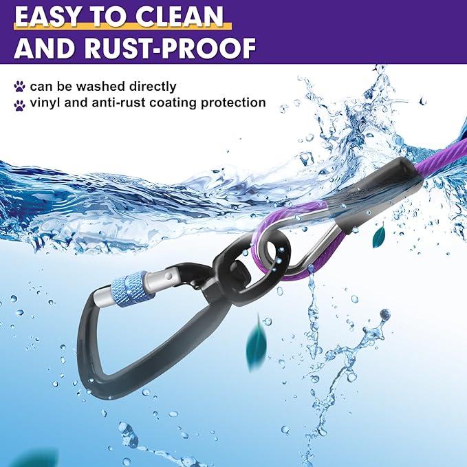 Snagle Paw Dog Lead Cable 20FT,Heavy Duty Outside Dog Leash Cable with Shock Absorbing Spring & Swivel Hook,Dog Tether for Yard,Dog Line for Small Large Dogs,Withstand 1000LBS Break Strength