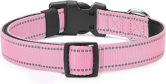 Reflective Dog Collar Padded with Soft Neoprene Breathable Quick Release Basic Dog Collars for Medium Dogs Pink Girl