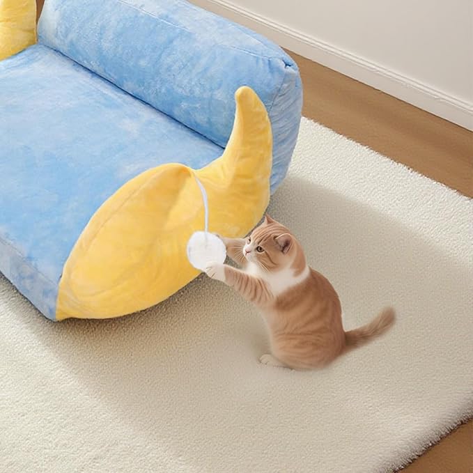 Cat Couch with Soft Pillow, Supportive Dog Couch, Cat Sofa with Removable Cover,Cute Moon Shaped, 24 Inch