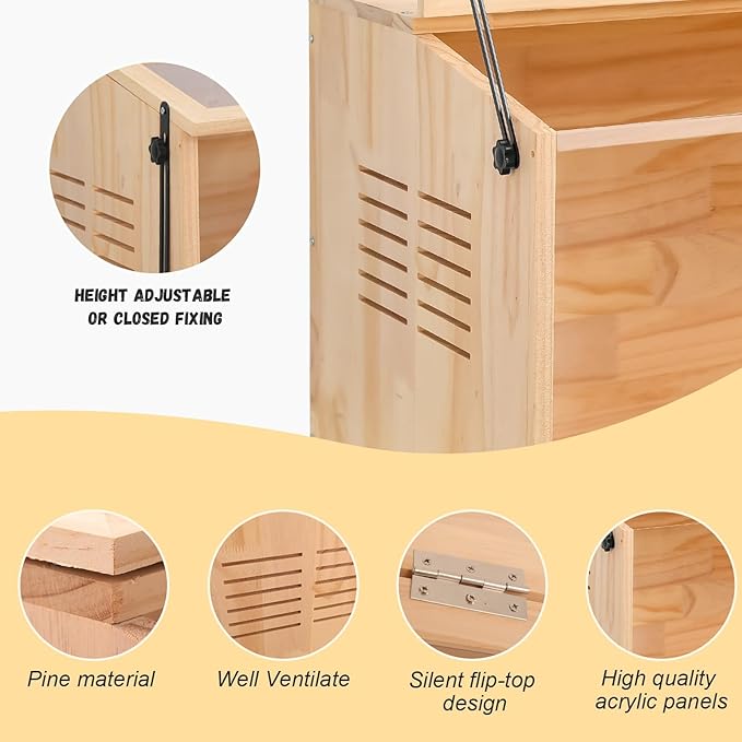 Wooden Hamster Cage,48" Lx20 Wx20 H,Animal Cabinet for Dwarf Syrian Hamsters Degus, Hamster Habitat with Openable Top and Large Acrylic Sheets.