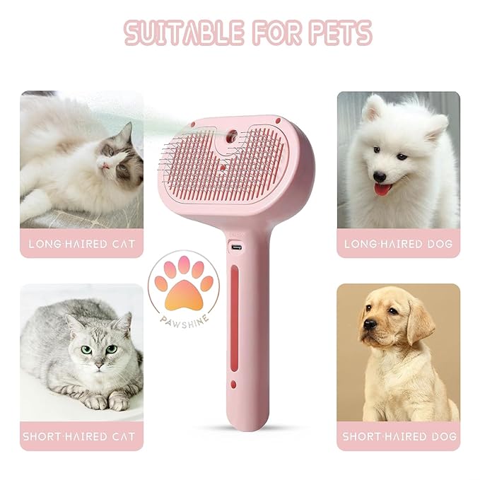Cat steam brush β Effective Pet Brush for Indoor Cats, Steam Technology for Shedding, Mats & Grooming β Ideal cat brush indoor for Deep Cleaning (Pink)