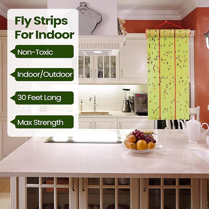 Qualirey Giant Sticky Fly Traps,30 Feet Fly Strips for Indoor Outdoor Hanging Flying Tapes Non Toxic Ribbon Fruit Gnat Killer for Mosquito Plants House Horse Stable (Fluorescent Green,5 Pcs)