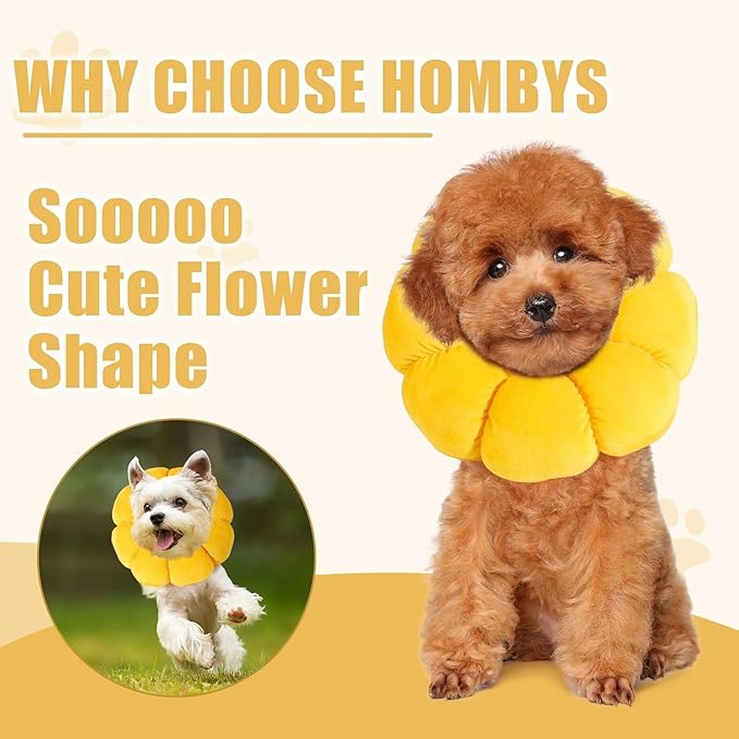 HOMBYS Soft Dog Cone for Dogs and Cats, Cute & Fluffy Flower Shape for Claming, Adjustable Dog Collar Alternative After Surgery, Protective Elizabethan Collar for Dogs Recovery & Stop Licking, L
